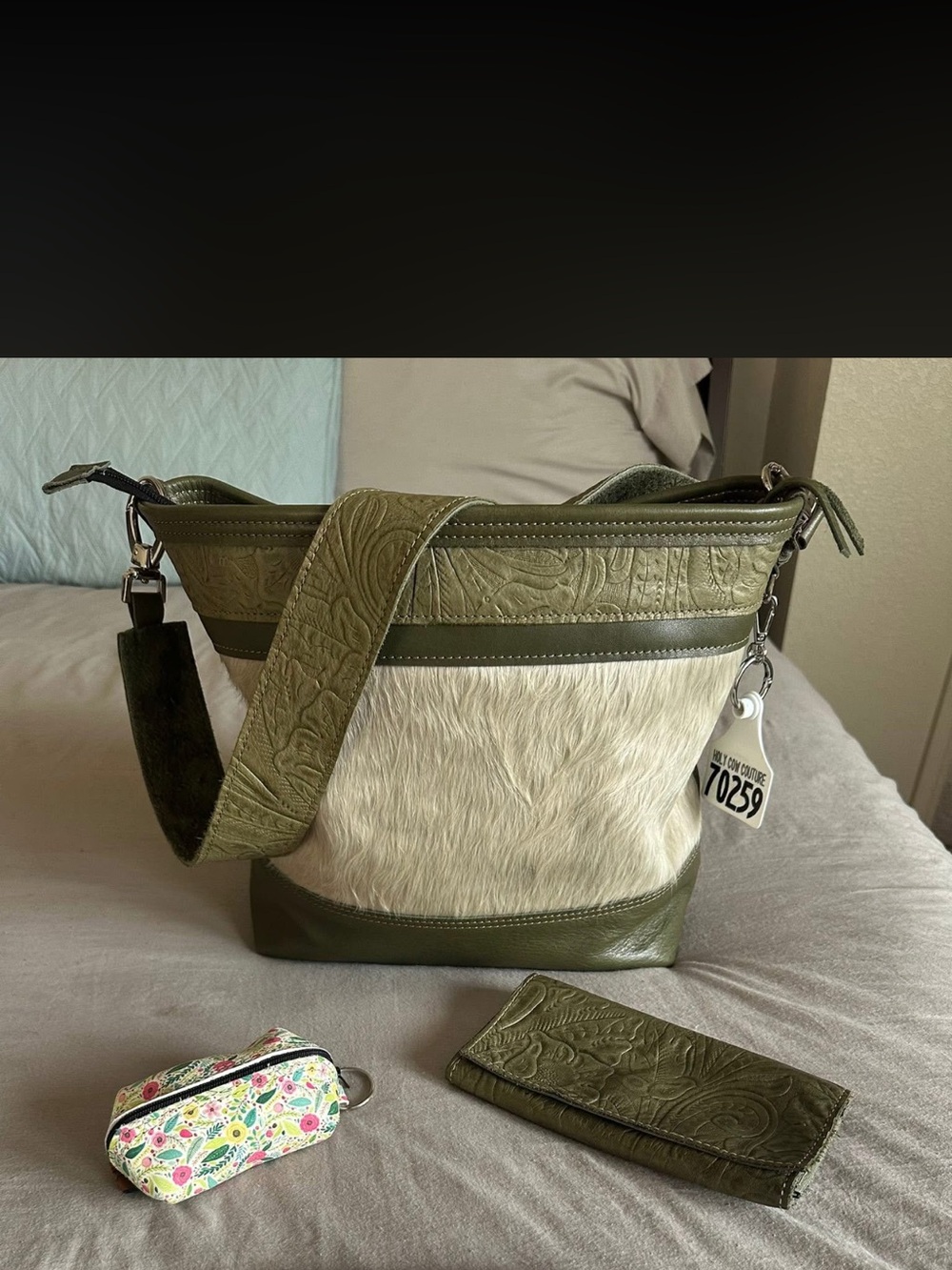 Holy Cow Couture sage green large messenger